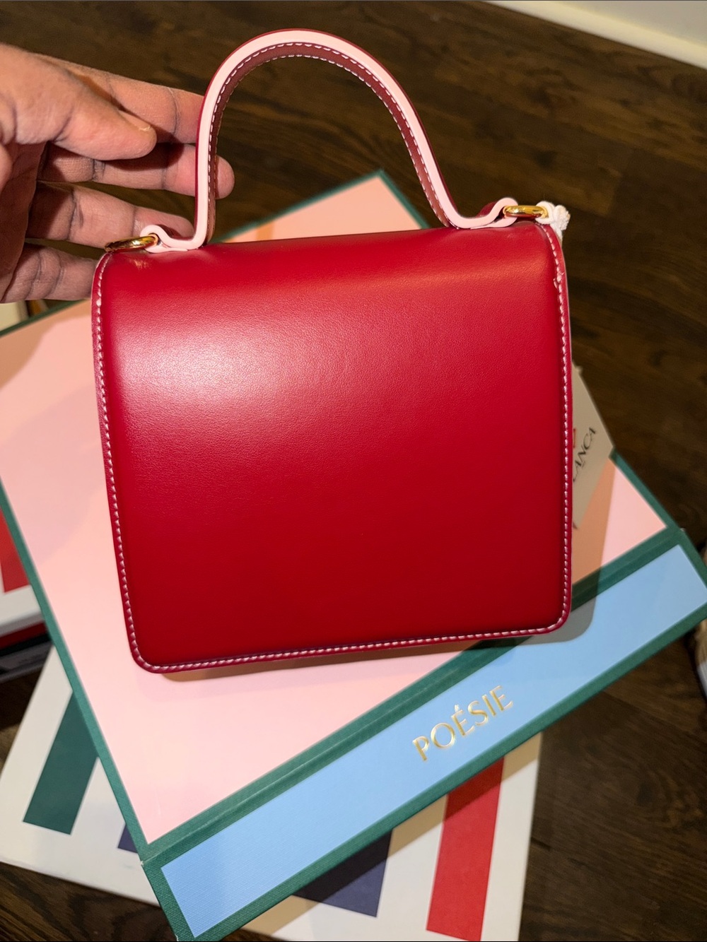 Structured Red Top-Handle Mini Bag with Gold Hardware - Picture 2 of 9